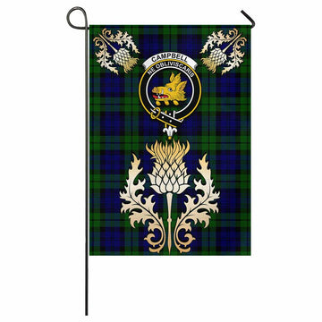 Campbell Tartan Garden Flag with Golden Regal Scottish Thistle Emblem