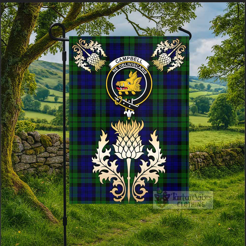Campbell Tartan Garden Flag with Golden Regal Scottish Thistle Emblem - Tartan Vibes Clothing