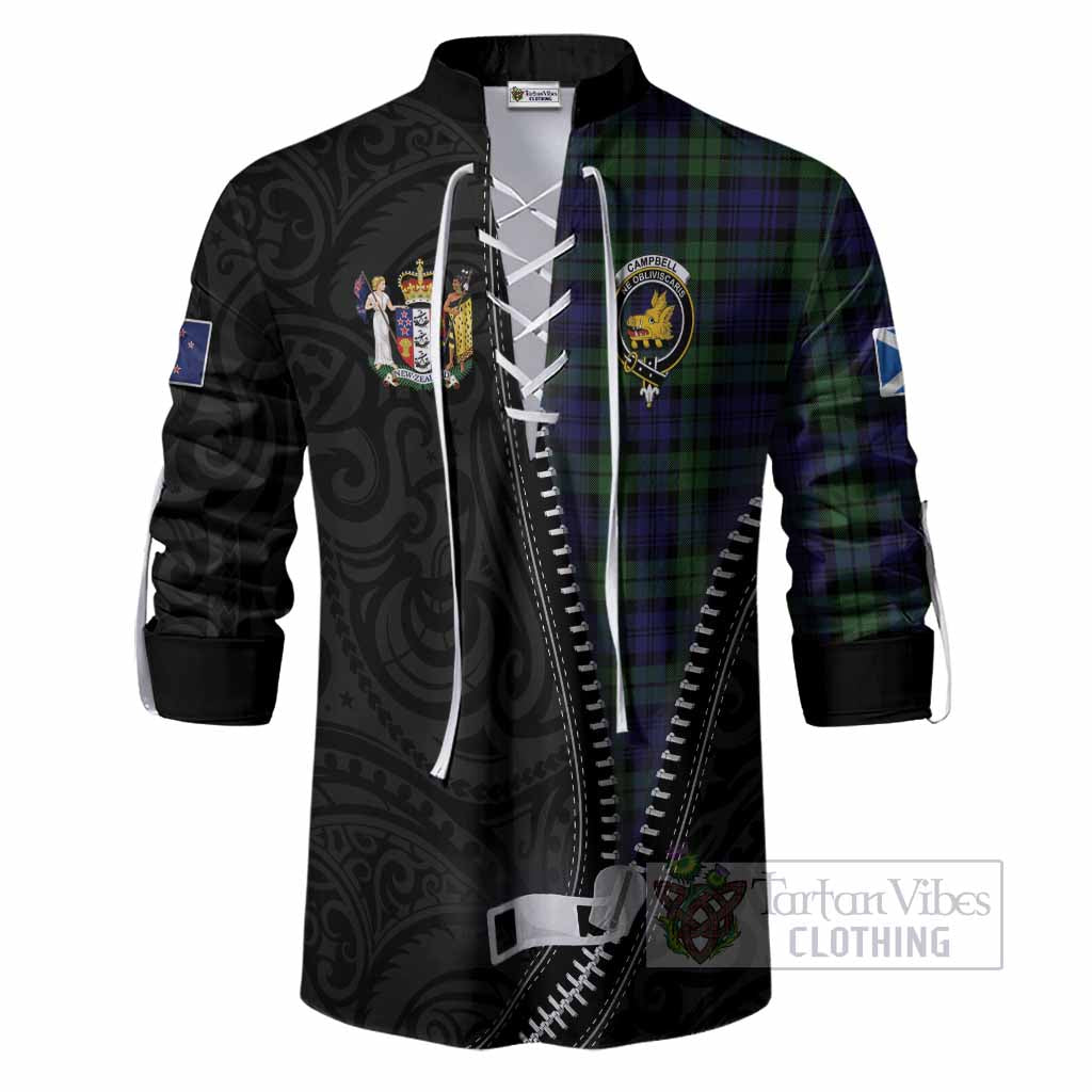 Campbell Tartan Ghillie Shirt New Zealand Pattern Unique Zipper Stylized