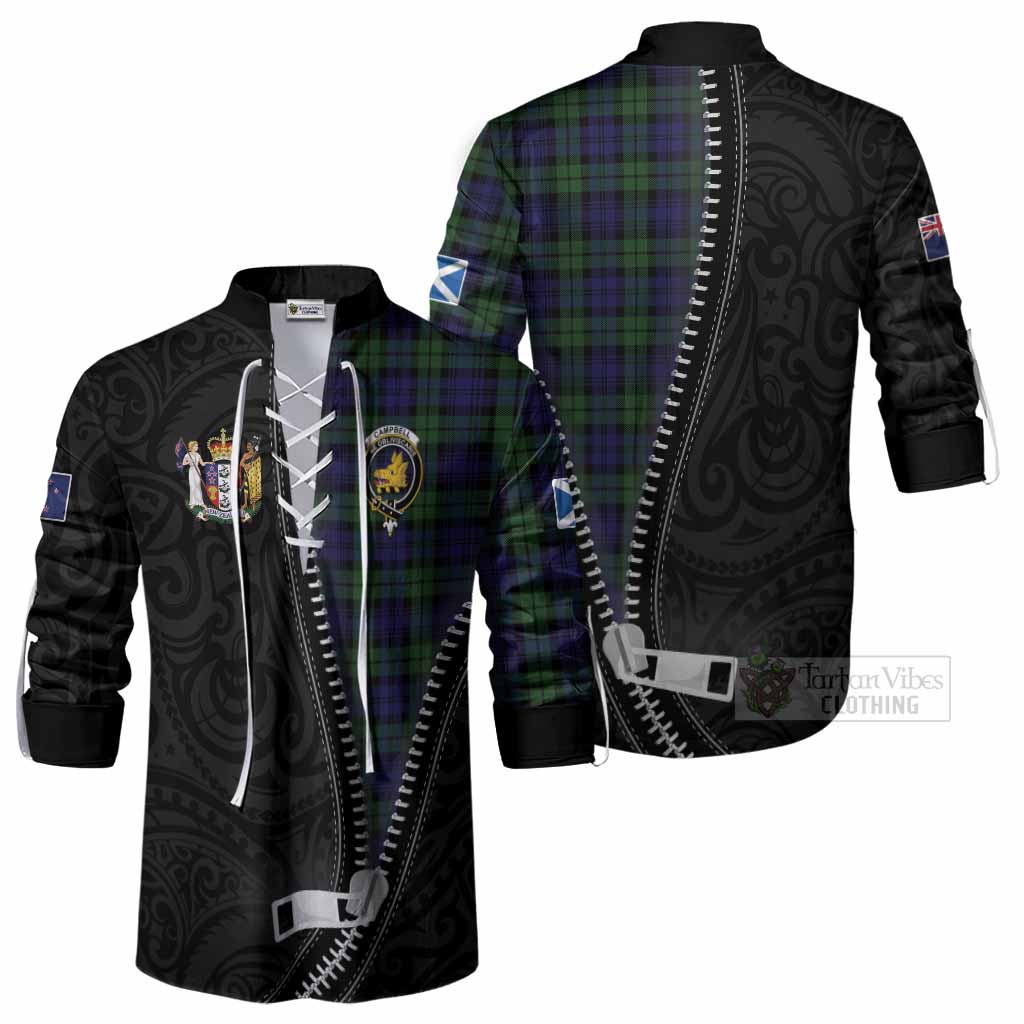 Campbell Tartan Ghillie Shirt New Zealand Pattern Unique Zipper Stylized
