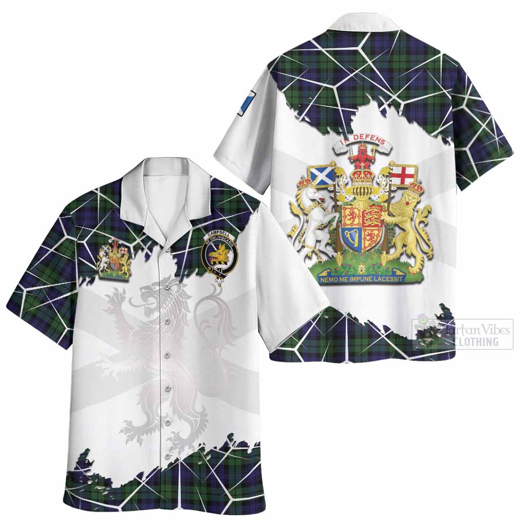 Campbell Tartan Hawaiian Shirt with Family Crest and Lion Rampant Grunge Style