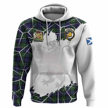 Campbell Tartan Hoodie with Family Crest and Lion Rampant Grunge Style