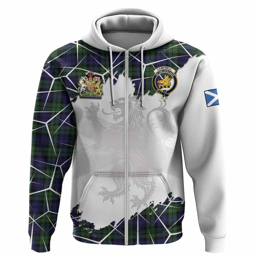 Campbell Tartan Hoodie with Family Crest and Lion Rampant Grunge Style