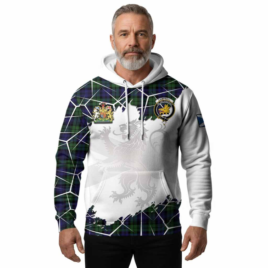 Campbell Tartan Hoodie with Family Crest and Lion Rampant Grunge Style