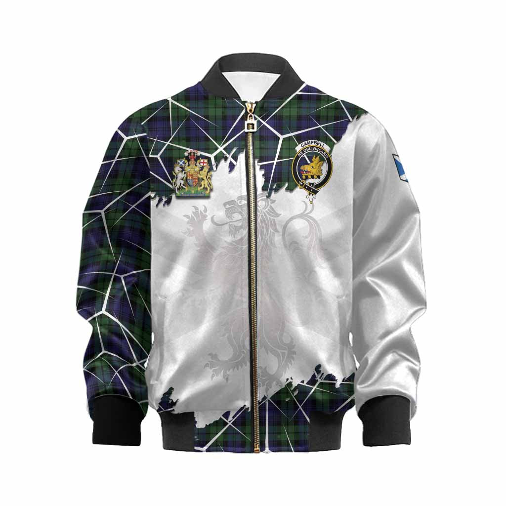 Campbell Tartan Kid Bomber Jacket with Family Crest and Lion Rampant Grunge Style
