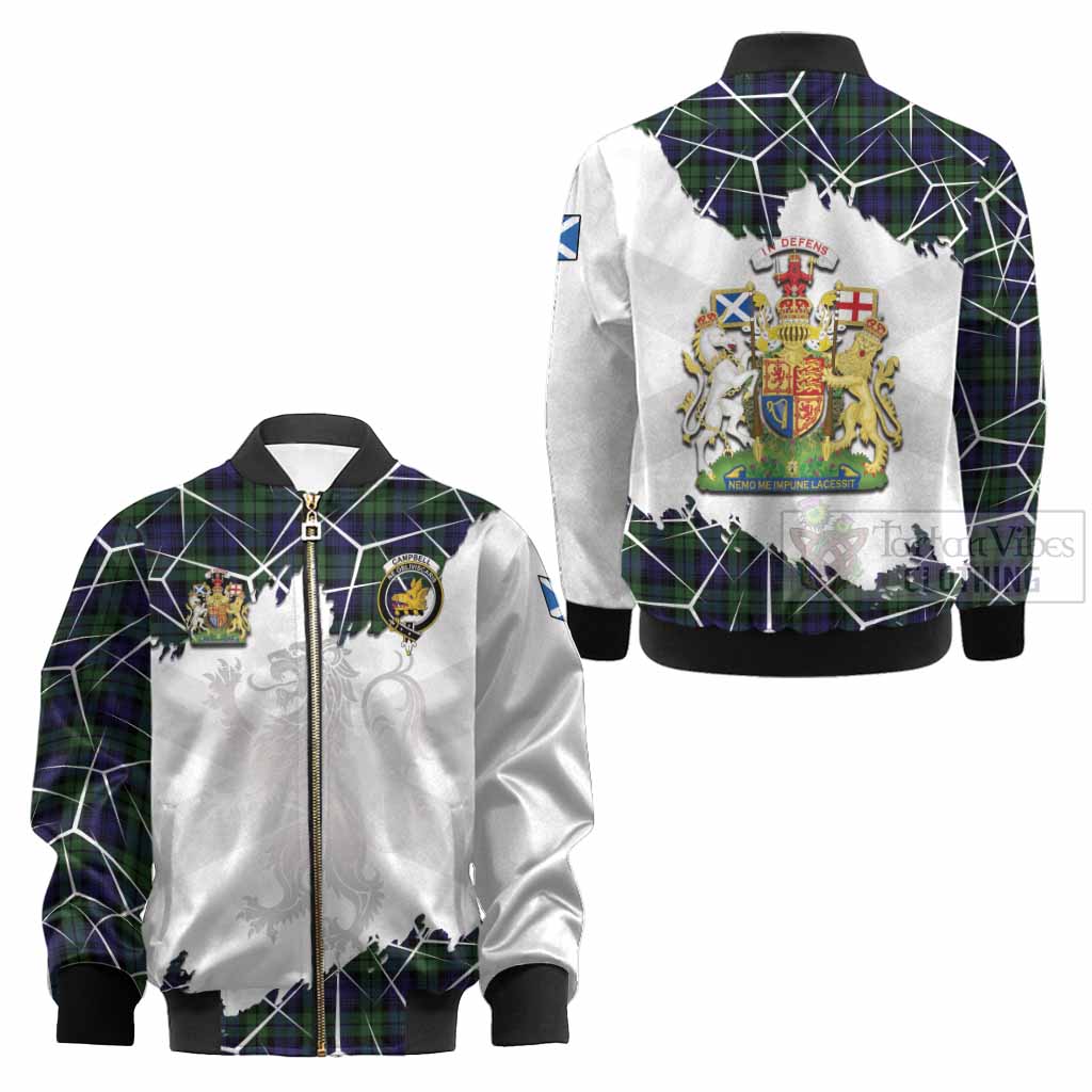 Campbell Tartan Kid Bomber Jacket with Family Crest and Lion Rampant Grunge Style