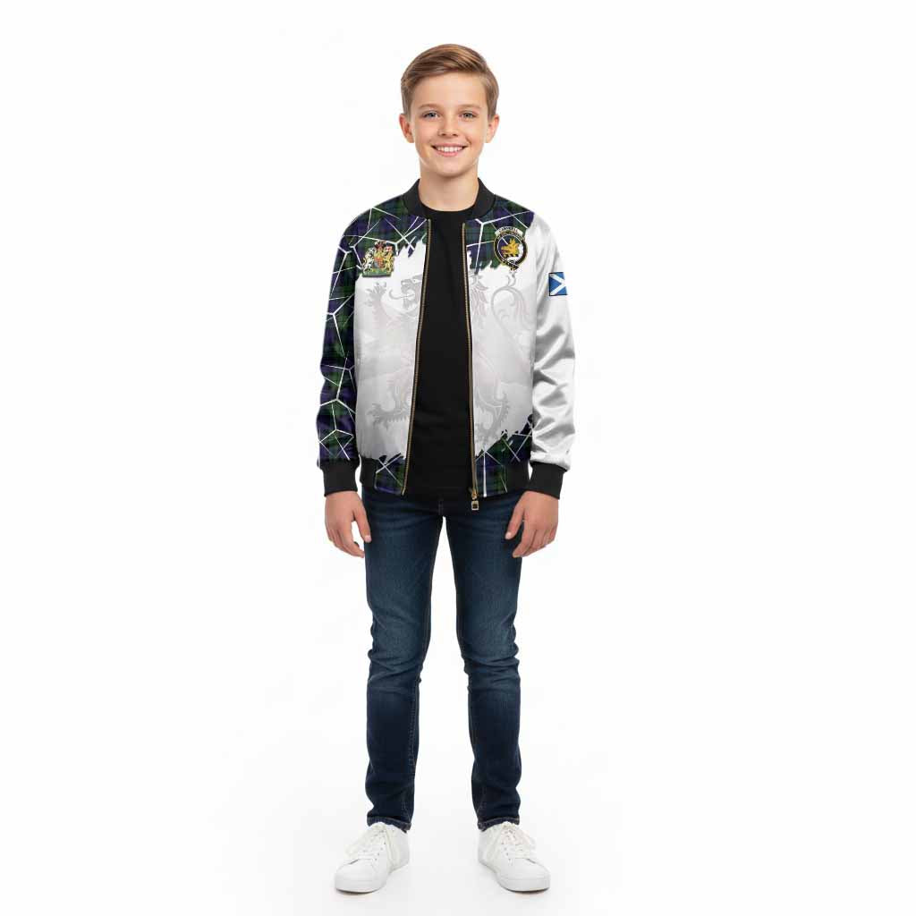 Campbell Tartan Kid Bomber Jacket with Family Crest and Lion Rampant Grunge Style