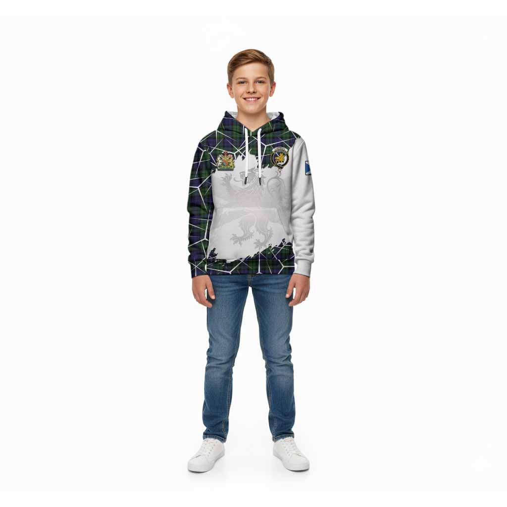 Campbell Tartan Kid Hoodie with Family Crest and Lion Rampant Grunge Style