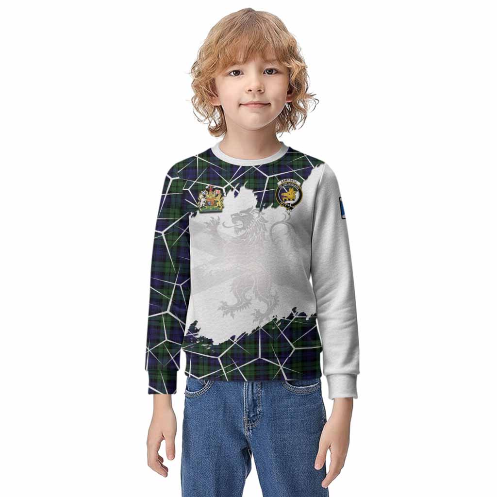 Campbell Tartan Kid Knitted Sweatshirt with Family Crest and Lion Rampant Grunge Style