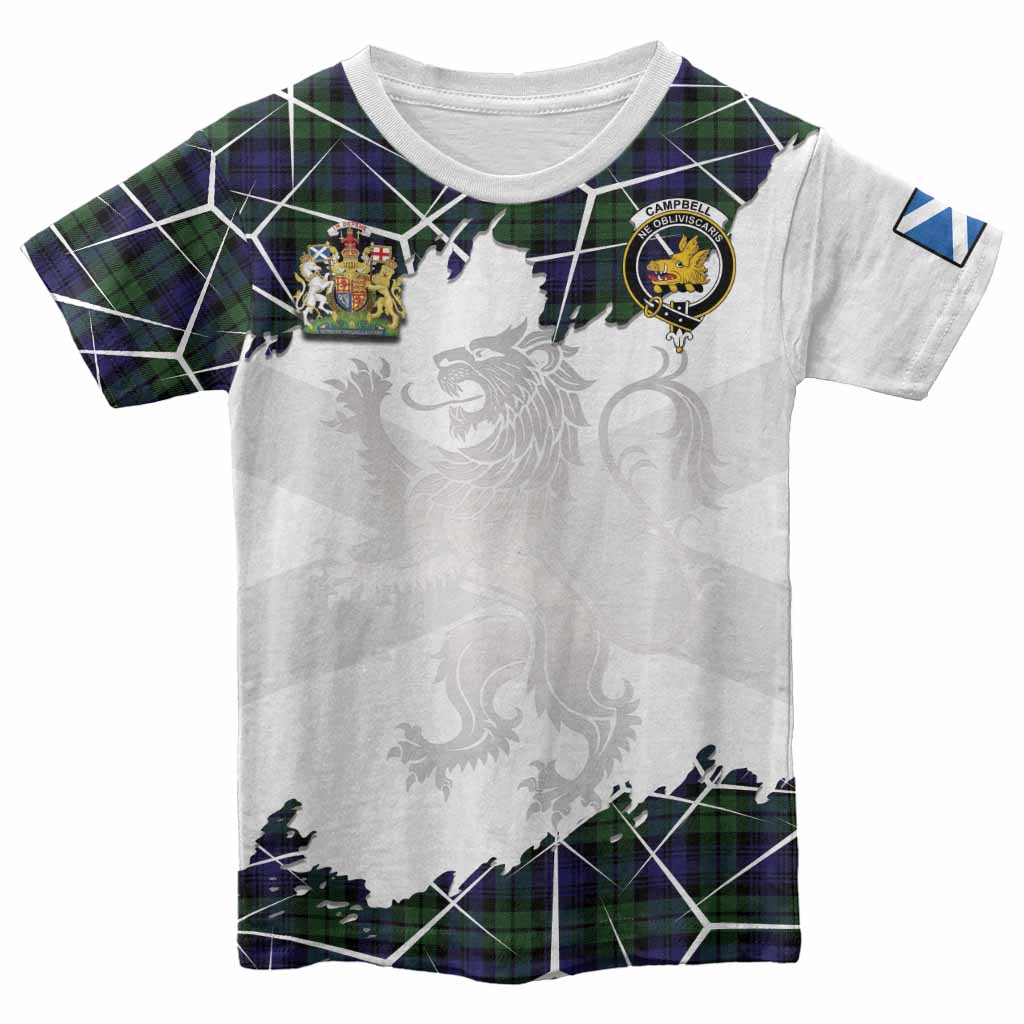 Campbell Tartan Kid T-shirt with Family Crest and Lion Rampant Grunge Style