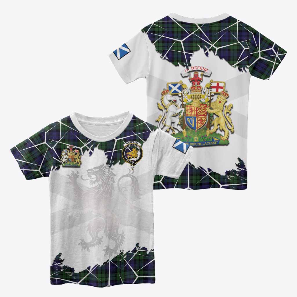 Campbell Tartan Kid T-shirt with Family Crest and Lion Rampant Grunge Style