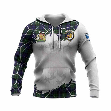 Campbell Tartan Knitted Hoodie with Family Crest and Lion Rampant Grunge Style