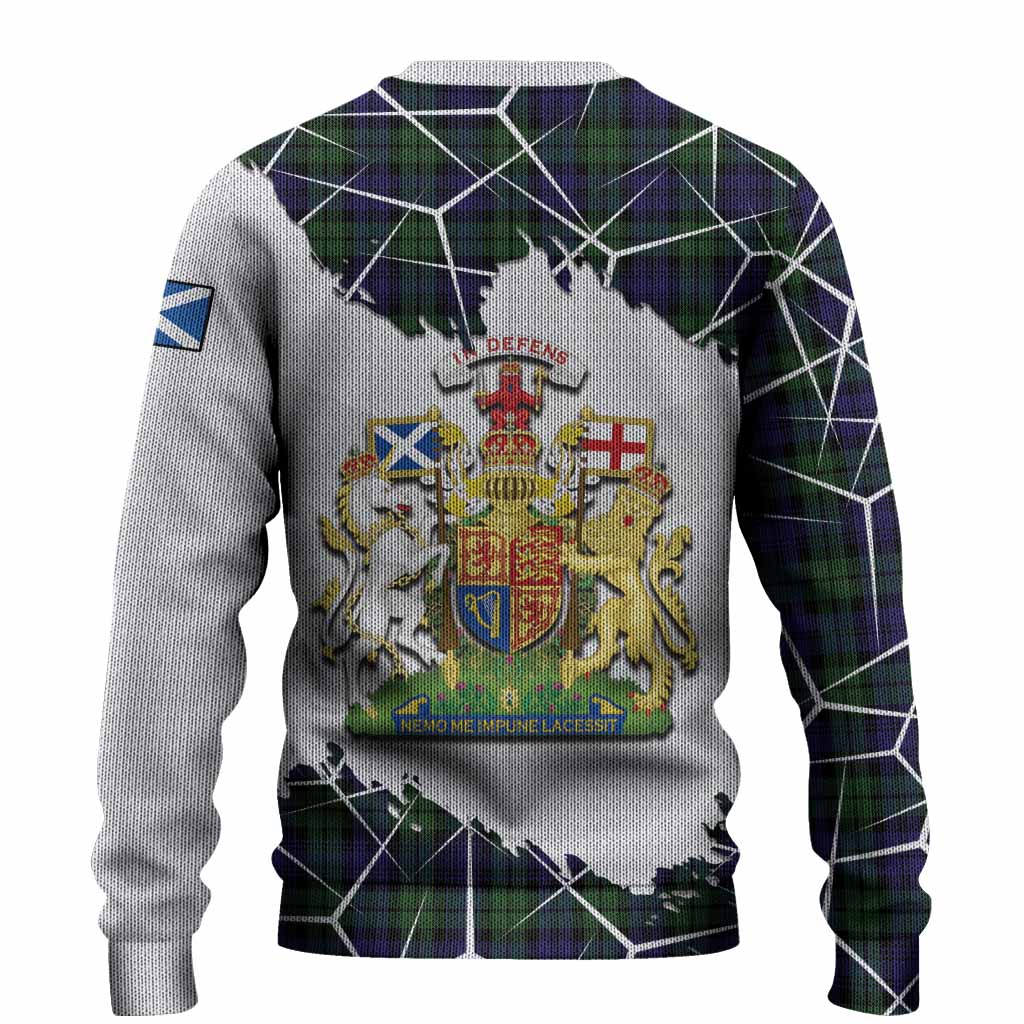 Campbell Tartan Knitted Sweater with Family Crest and Lion Rampant Grunge Style