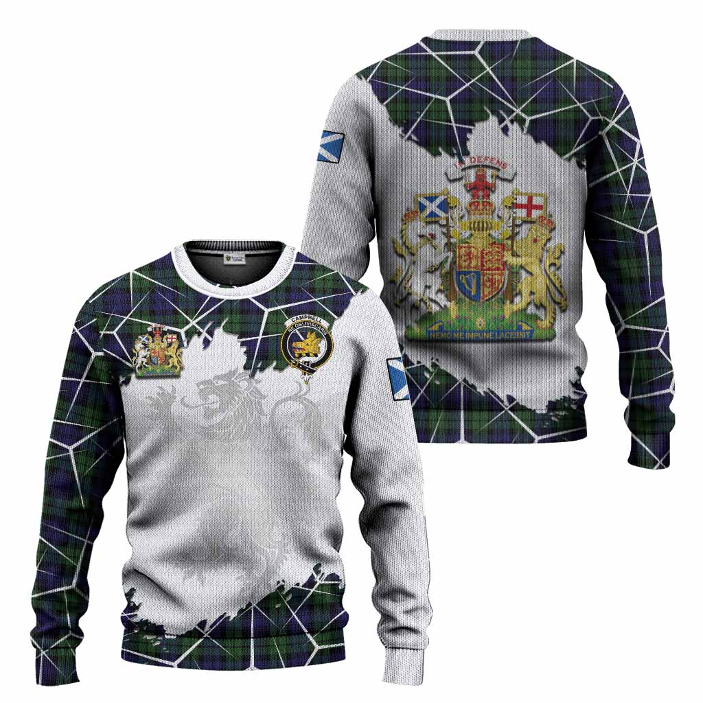 Campbell Tartan Knitted Sweater with Family Crest and Lion Rampant Grunge Style