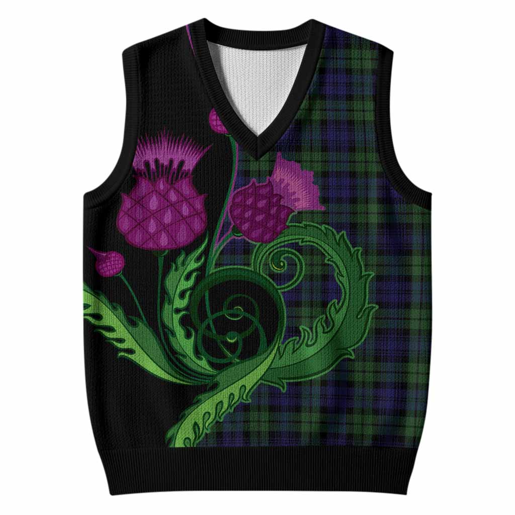 Campbell Tartan Knitted V-Neck Vest Traditional Scottish Thistle
