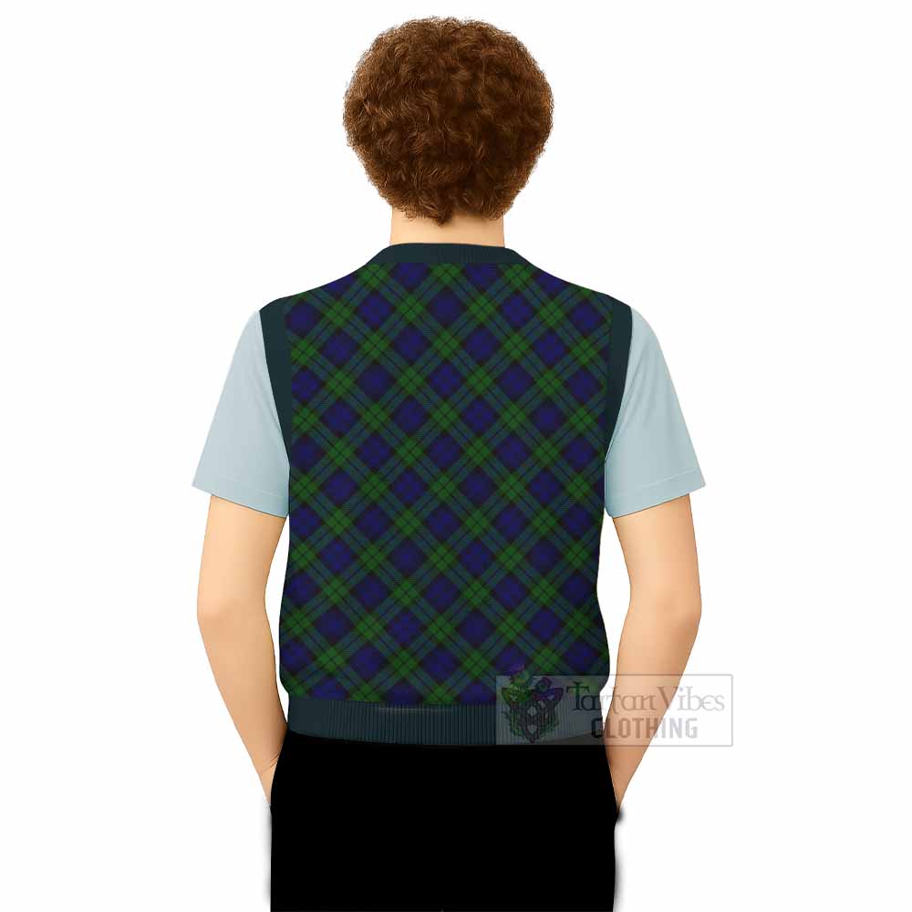 Campbell Tartan Knitted V-Neck Vest with Family Crest Cross Style