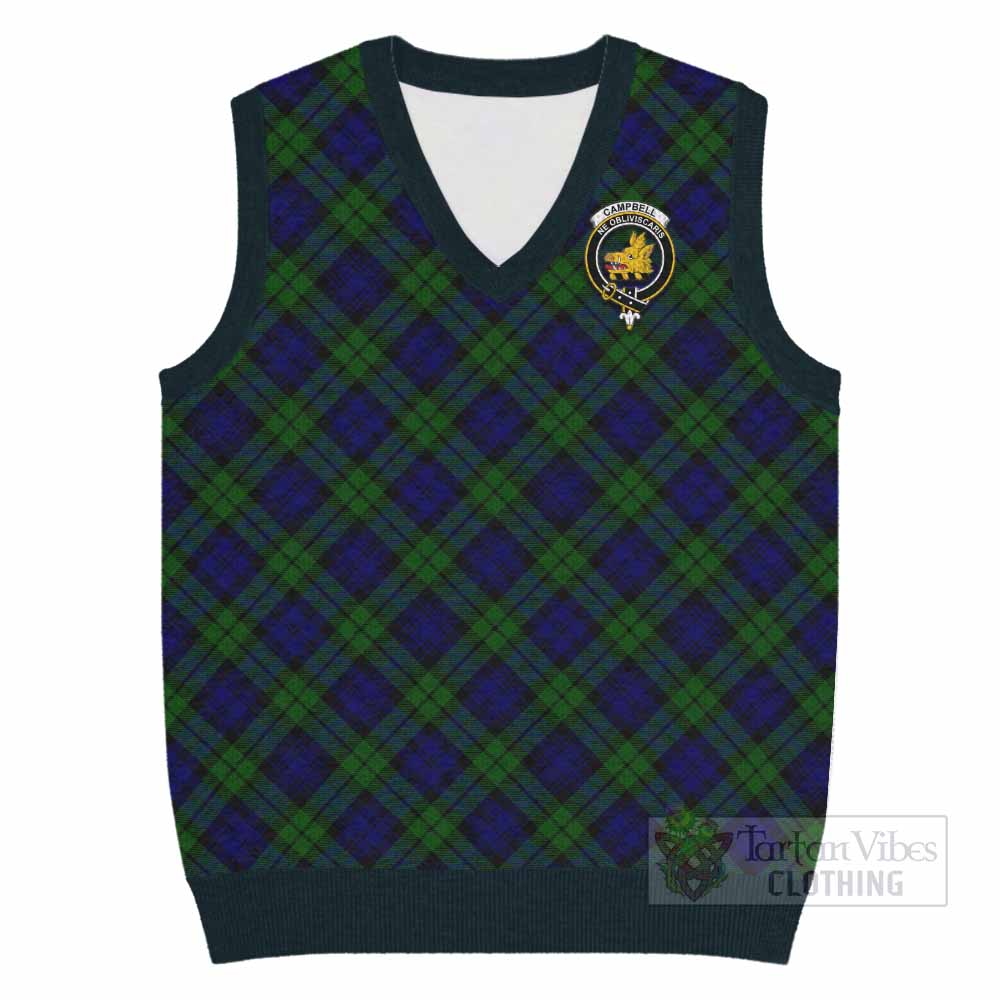Campbell Tartan Knitted V-Neck Vest with Family Crest Cross Style