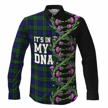 Campbell Tartan Long Sleeve Button Shirts Scottish Identity Thistle Flower DNA Strand Art Men's Shirt S - Tartan Vibes Clothing
