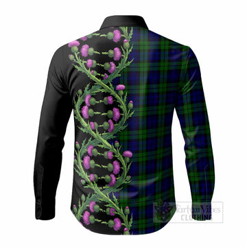 Campbell Tartan Long Sleeve Button Shirts Scottish Identity Thistle Flower DNA Strand Art - Tartan Vibes Clothing