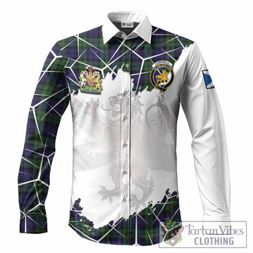 Campbell Tartan Long Sleeve Button Shirts with Family Crest and Lion Rampant Grunge Style
