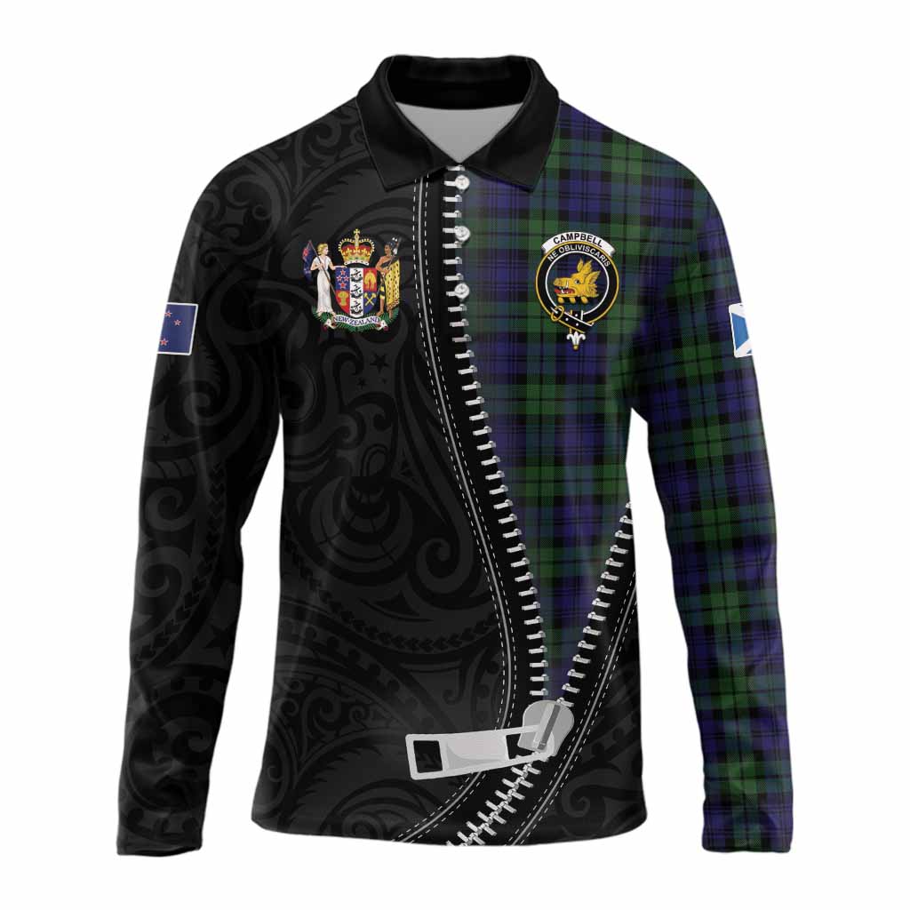 Campbell Tartan Long Sleeve Polo Shirt New Zealand Pattern Unique Zipper Stylized