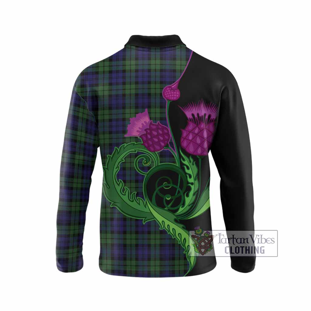 Campbell Tartan Long Sleeve Polo Shirt Traditional Scottish Thistle