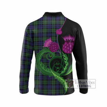 Campbell Tartan Long Sleeve Polo Shirt Traditional Scottish Thistle