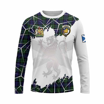Campbell Tartan Long Sleeve T-Shirt with Family Crest and Lion Rampant Grunge Style
