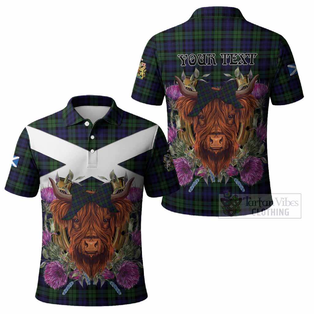 Campbell Tartan Polo Shirt Scottish Thistle Heilan Coo