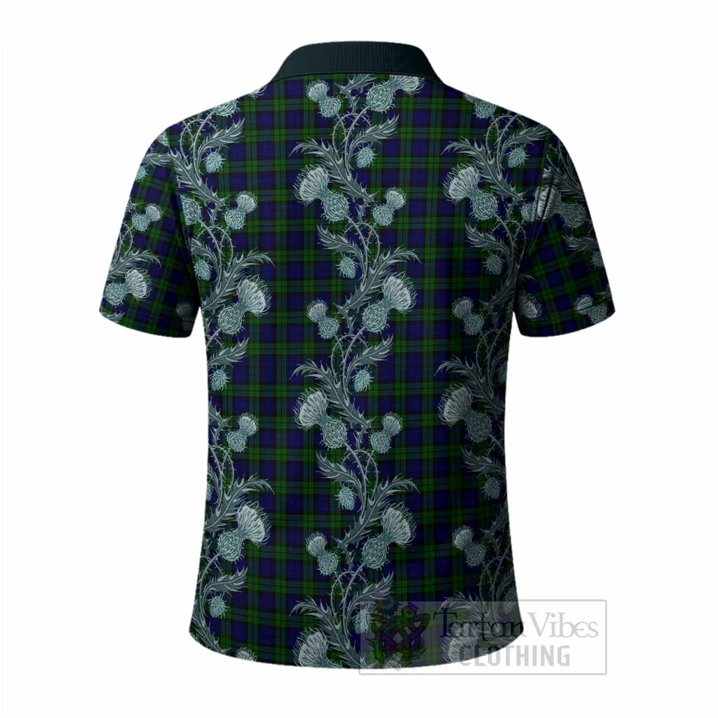 Campbell Tartan Polo Shirt Seamless Scottish Thistle Flowers