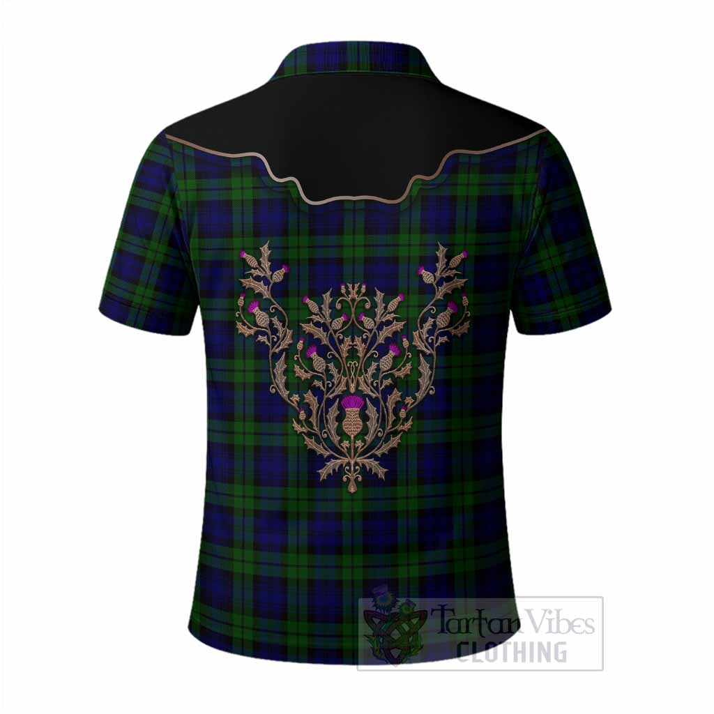 Campbell Tartan Polo Shirt Thistle Ornament Western Yoke