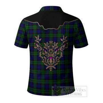 Campbell Tartan Polo Shirt Thistle Ornament Western Yoke