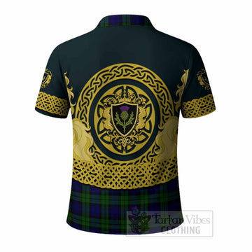 Campbell Tartan Polo Shirt Unicorn Celtic Knot And Thistle Emblem