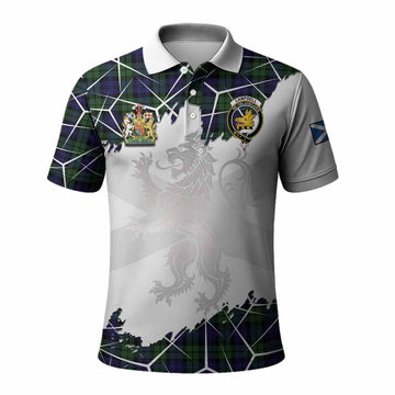 Campbell Tartan Polo Shirt with Family Crest and Lion Rampant Grunge Style