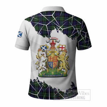 Campbell Tartan Polo Shirt with Family Crest and Lion Rampant Grunge Style