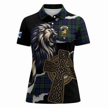 Campbell Tartan Scottish Women Polo Shirt Lion Celtic Heritage