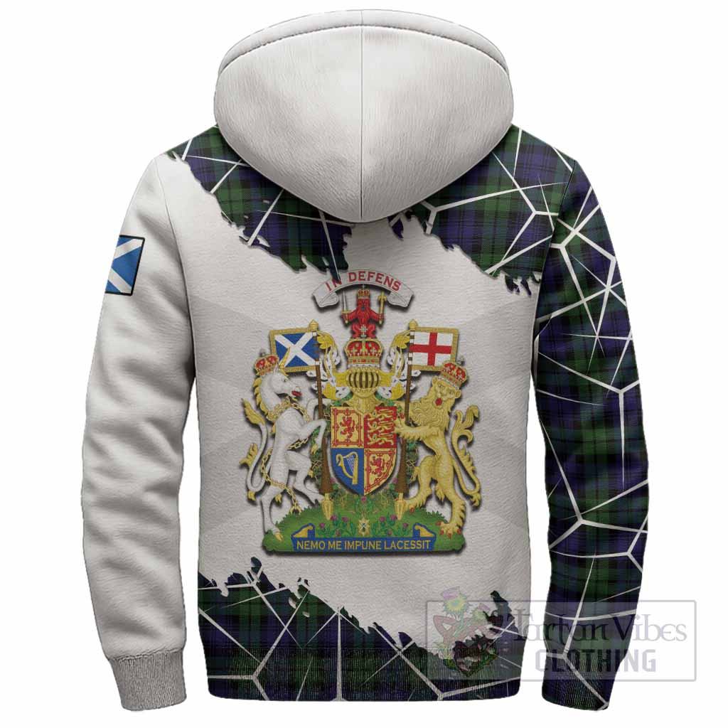 Campbell Tartan Sherpa Hoodie with Family Crest and Lion Rampant Grunge Style
