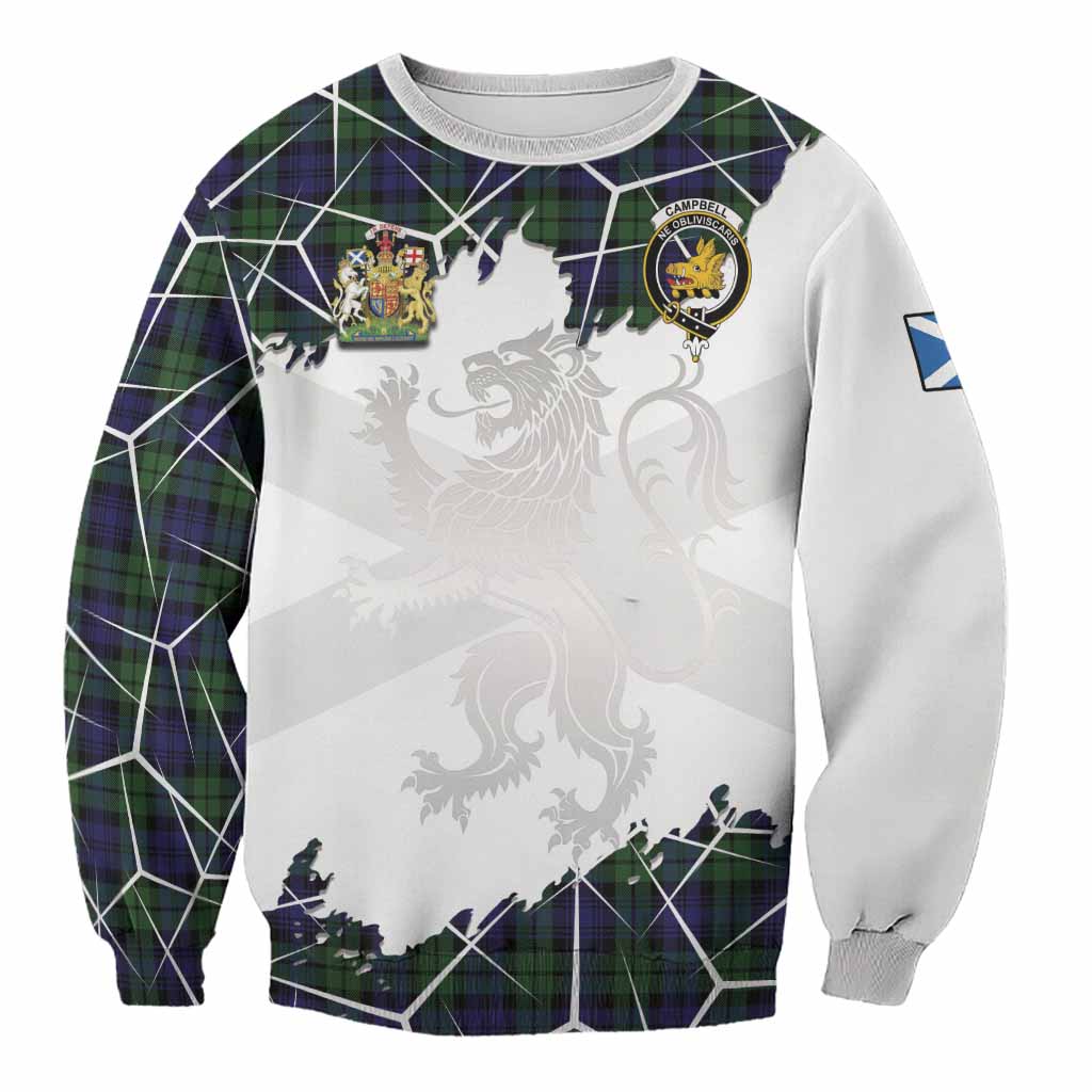 Campbell Tartan Sweatshirt with Family Crest and Lion Rampant Grunge Style