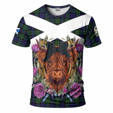 Campbell Tartan T-Shirt Scottish Thistle Heilan Coo