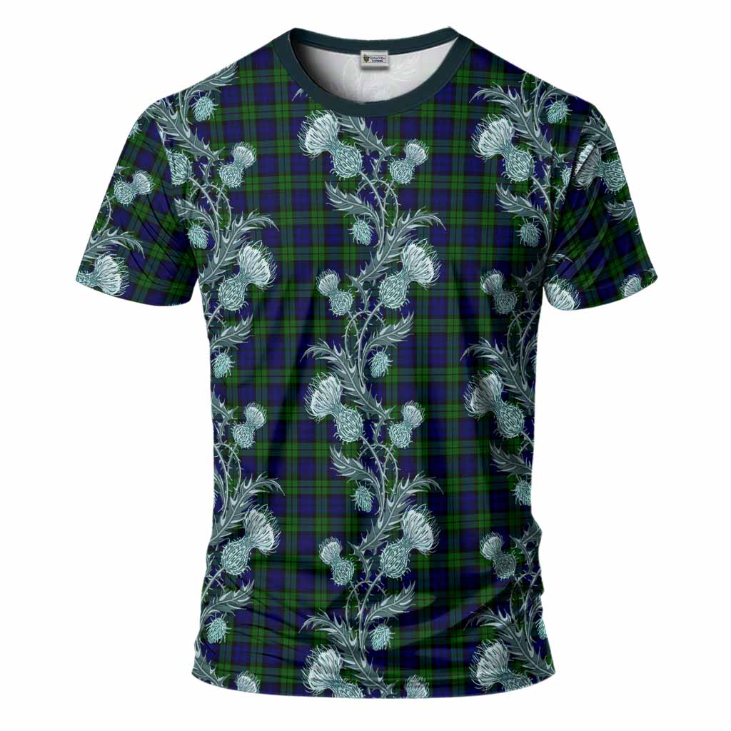 Campbell Tartan T-Shirt Seamless Scottish Thistle Flowers