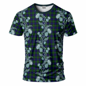 Campbell Tartan T-Shirt Seamless Scottish Thistle Flowers