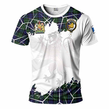 Campbell Tartan T-Shirt with Family Crest and Lion Rampant Grunge Style