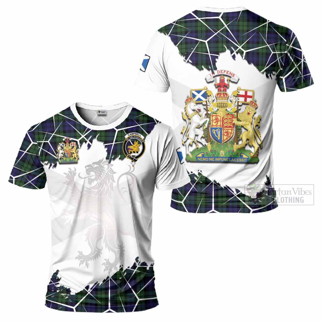 Campbell Tartan T-Shirt with Family Crest and Lion Rampant Grunge Style