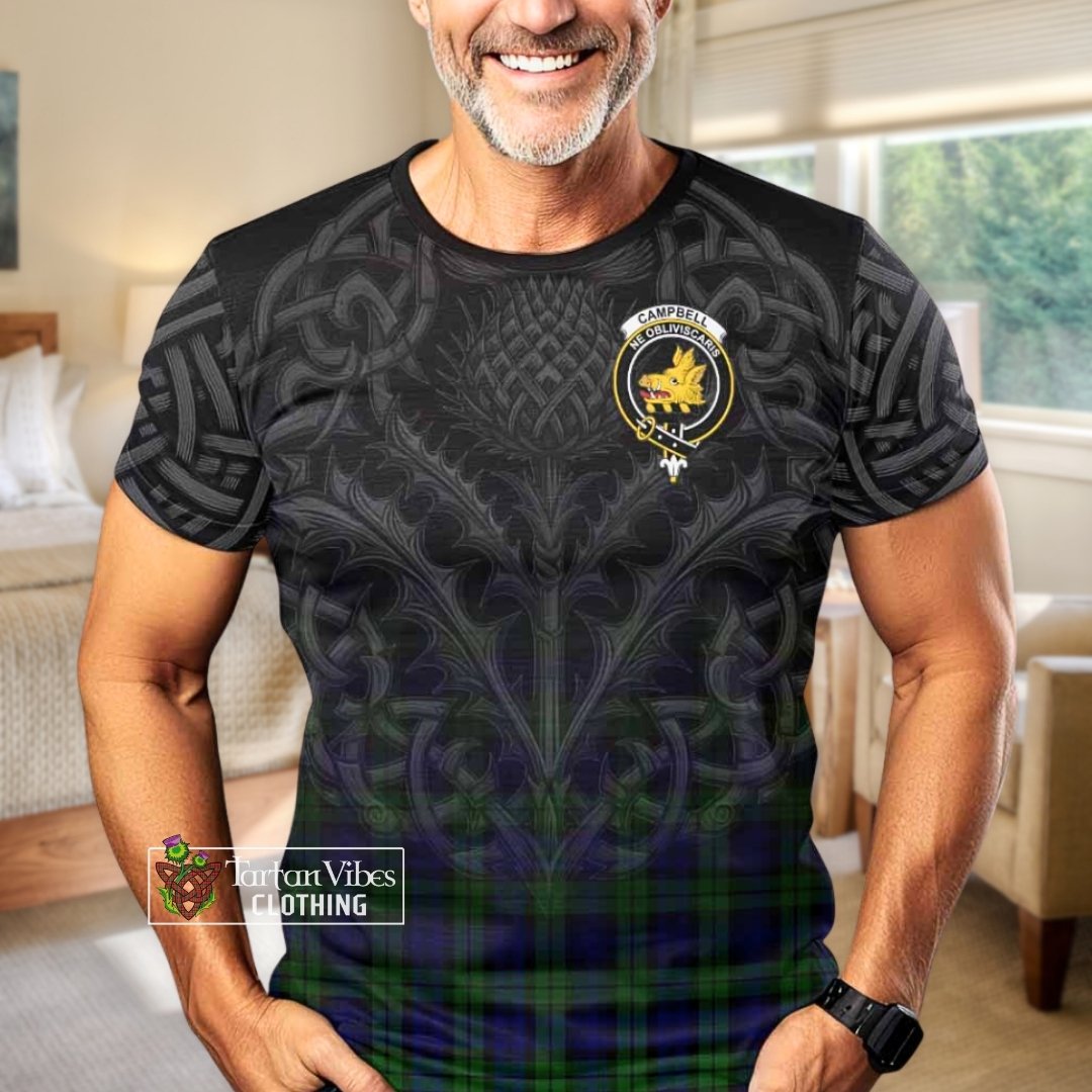 Campbell Tartan T-Shirt with Family Crest Celtic Thistle Vibes