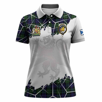 Campbell Tartan Women Polo Shirt with Family Crest and Lion Rampant Grunge Style