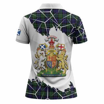 Campbell Tartan Women Polo Shirt with Family Crest and Lion Rampant Grunge Style