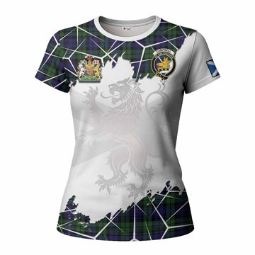 Campbell Tartan Women T shirt with Family Crest and Lion Rampant Grunge Style