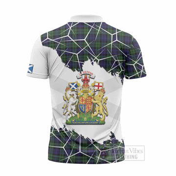 Campbell Tartan Zipper Polo Shirt with Family Crest and Lion Rampant Grunge Style