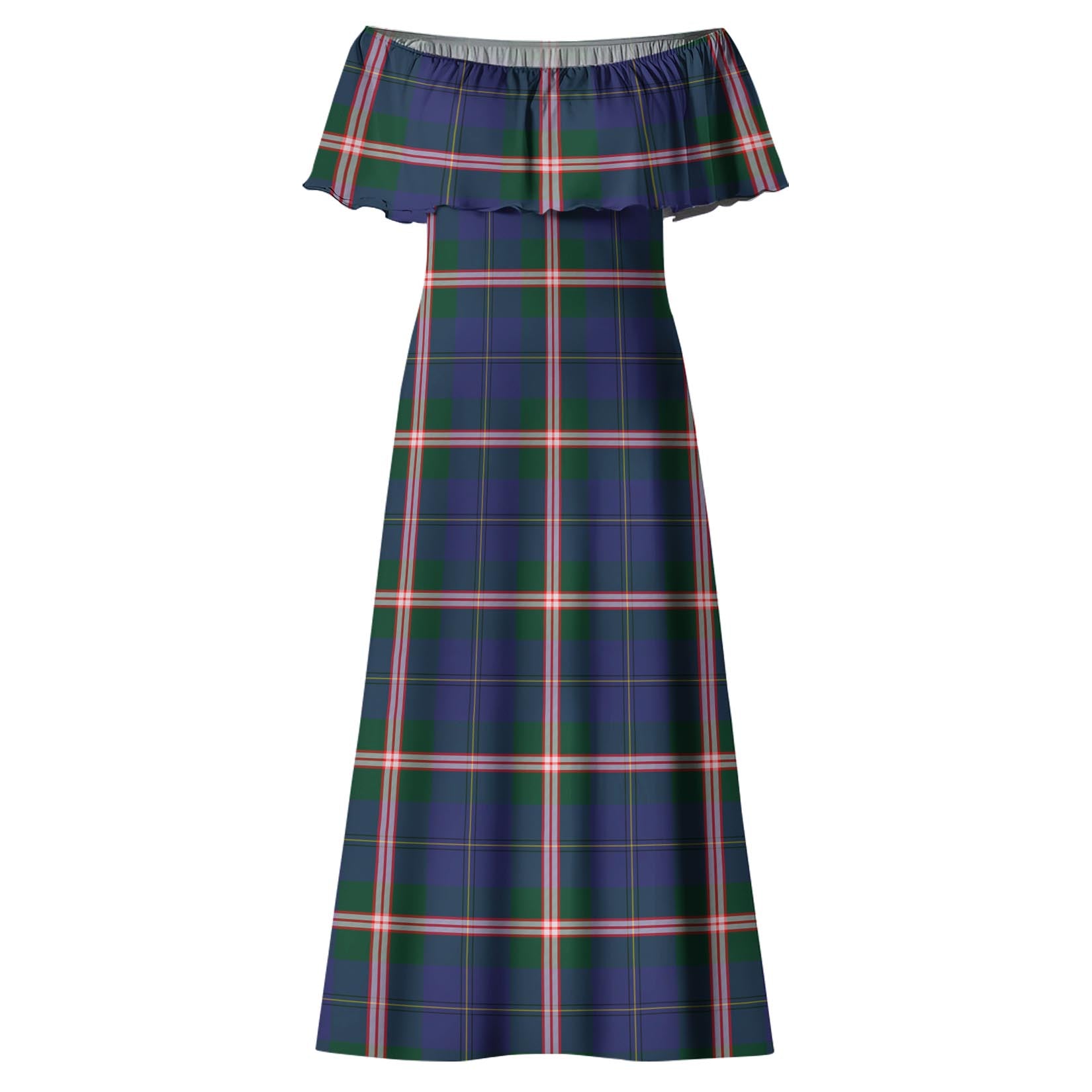 Canadian Centennial Canada Tartan Off Shoulder Long Dress - Tartanvibesclothing