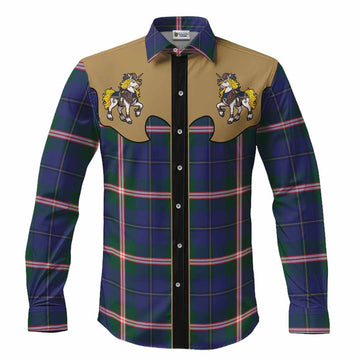 Canadian Centennial Tartan Long Sleeve Button Shirts Rodeo Unicorn Retro Style